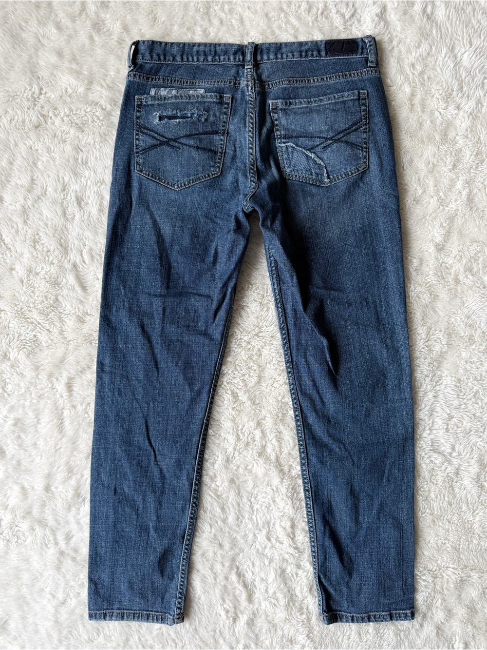VTG Woman Blue Denim Patchwork Boyfriend Fit Jeans US4 Boho Western Country Folk - Picture 3 of 8